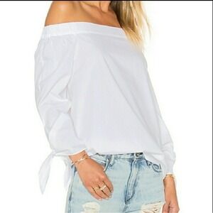 White Off The Shoulder Poplin Blouse Long Sleeve Tie Cuff Top